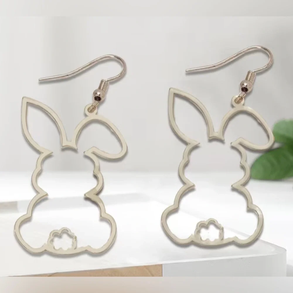 Silver Tone Bunny Outline Dangle Earrings_2